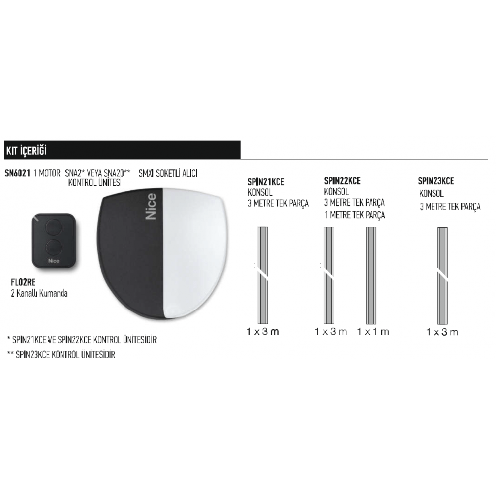 Nice Seksiyonel Kapı Motoru, Spin Bus 22 KCE Kit